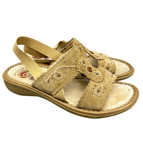 Earth Spirit Gelron 2000 Sandals Size 8 Suede Leather Festival Boho Beading - Picture 1 of 15